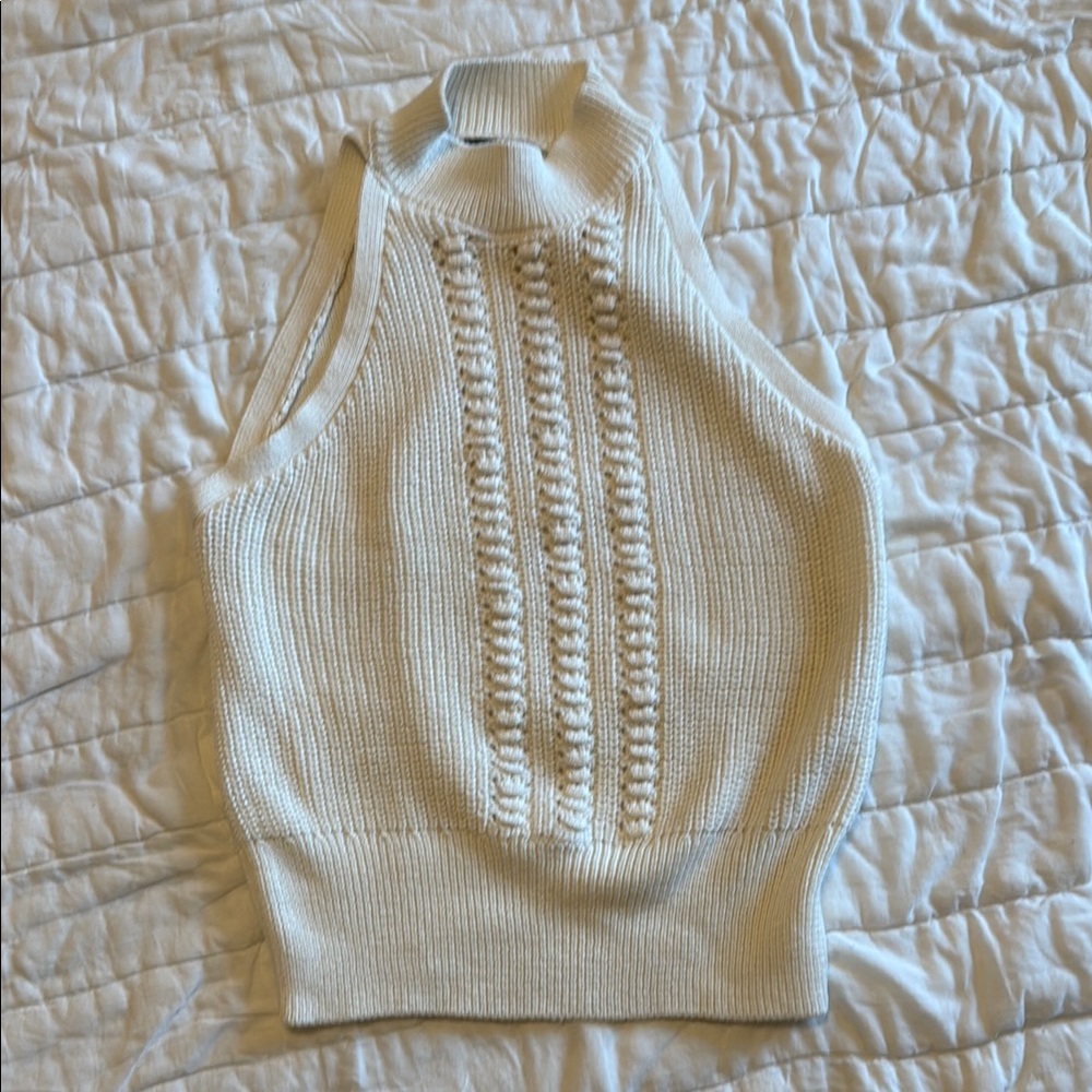 Cream Knit Sleeveless Sweater Top